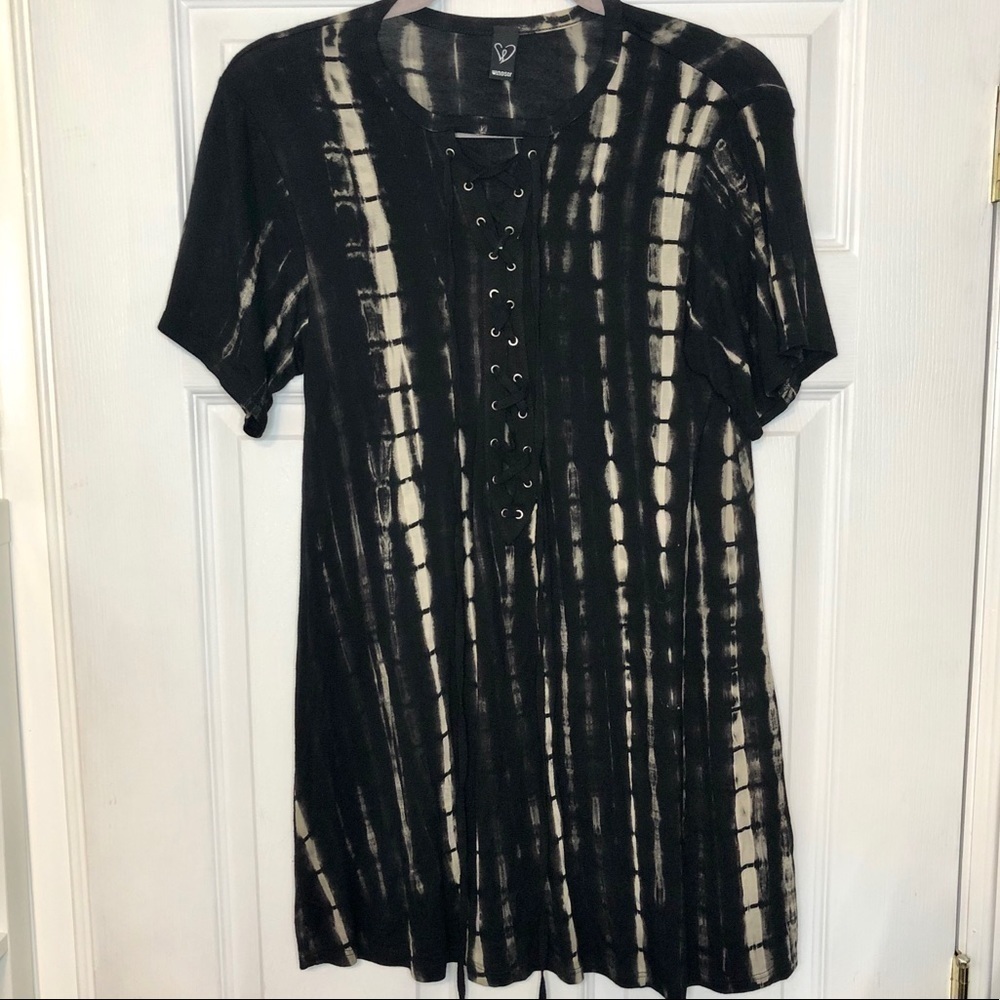 𝅺WINDSOR Lace Up Bleach Dye Tie Dye Printed Mini Dress XS